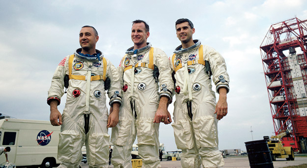 The crew of Apollo 1 (L to R): Gus Grissom, Ed White, and Roger Chaffee