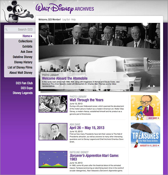 The Walt Disney Archives section of D23
