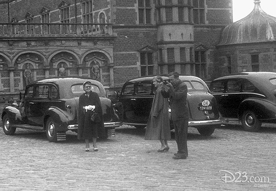 This never-before-released photo, taken with Walt’s personal camera, show Walt and his family visited Denmark in June 1951, where this photograph was taken.