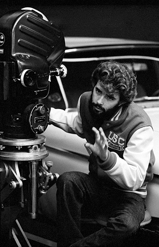 George Lucas on the set of American Graffiti (1973)